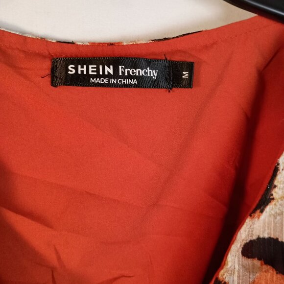 Shein Frenchy Floral Midi Dress Orange Multi Long Sleeve V Neck Womens M - Picture 7 of 10